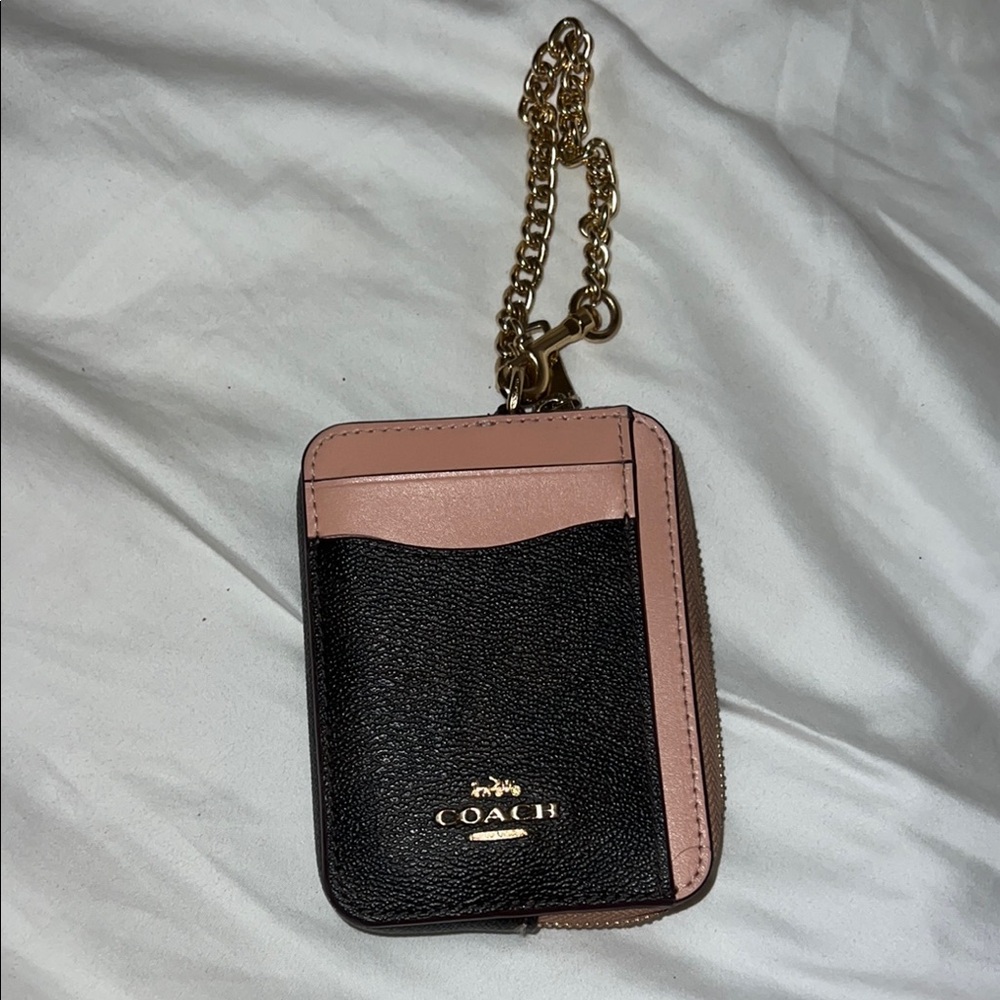 Coach Black and Pink Card Holder with Chain